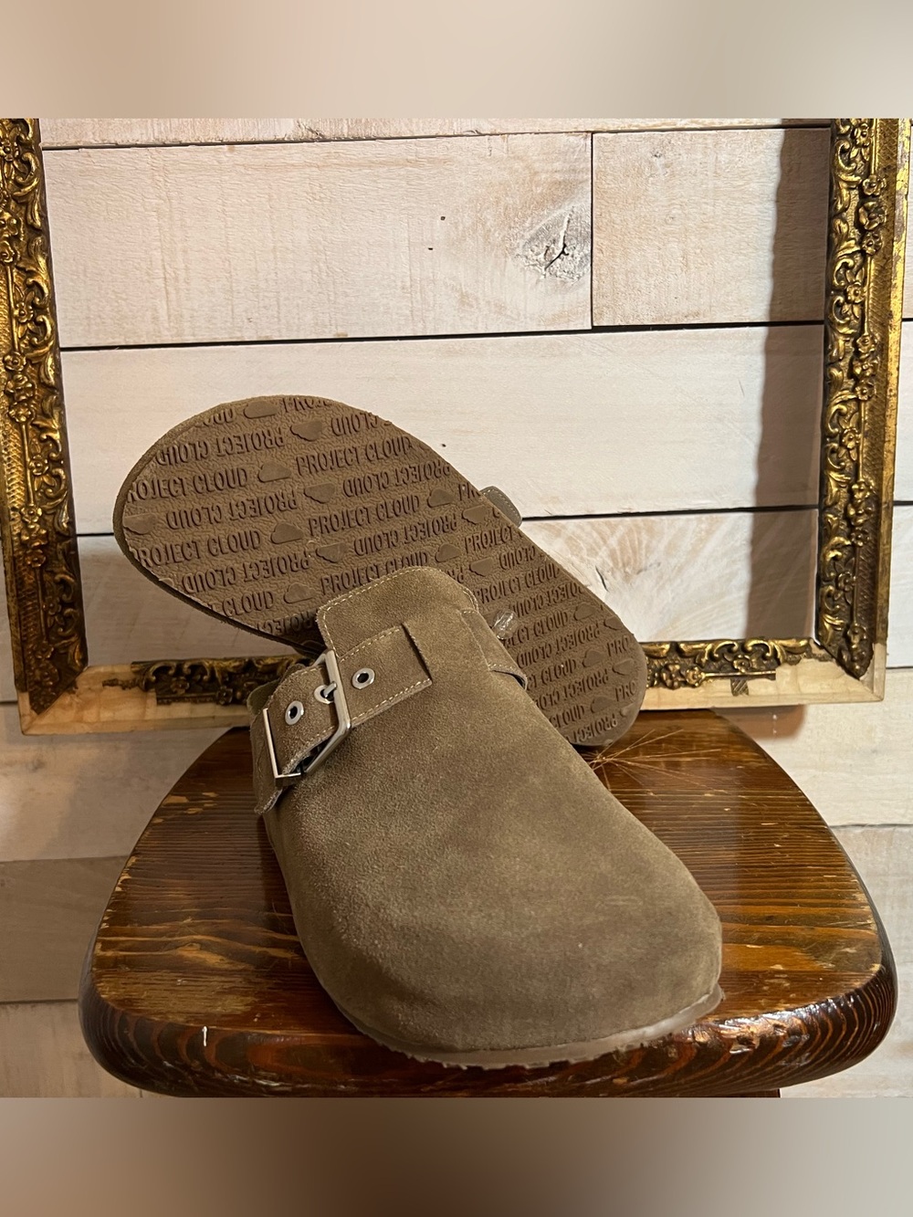 Project Cloud Taupe Suede Slip-On Mule with Buckle